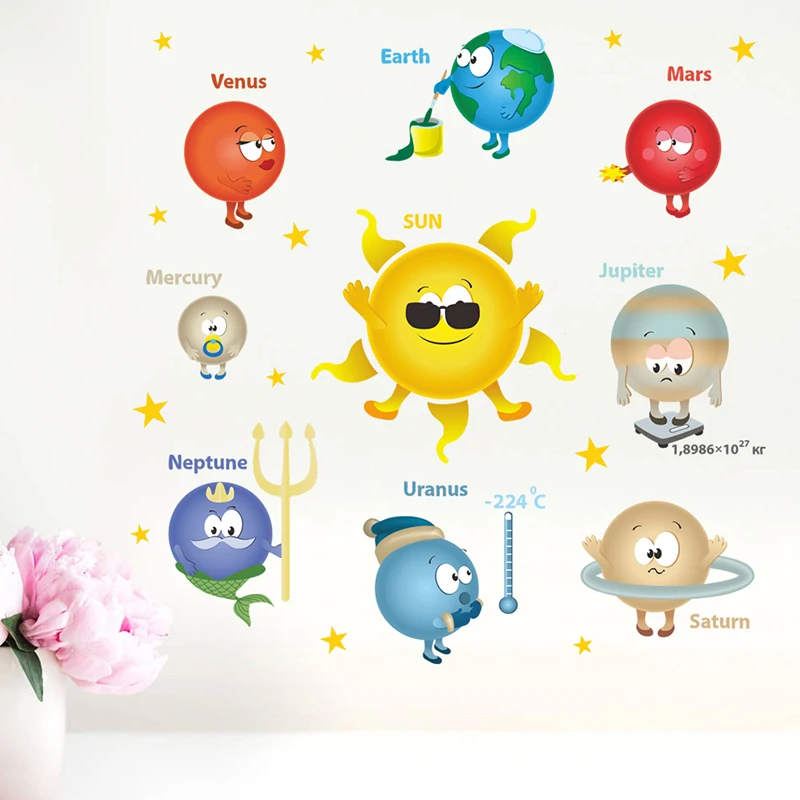 Outer Space Planets Solar System Wall Stickers For Classroom Kids Room Home Decoration PVC Nursery Mural Art Wall Decal