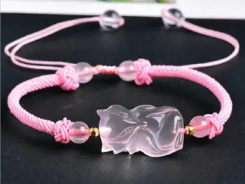 

Natural Mozambique pink crystal fox bracelet citrine small fox fairy with Milan line female bracelet cb2799#