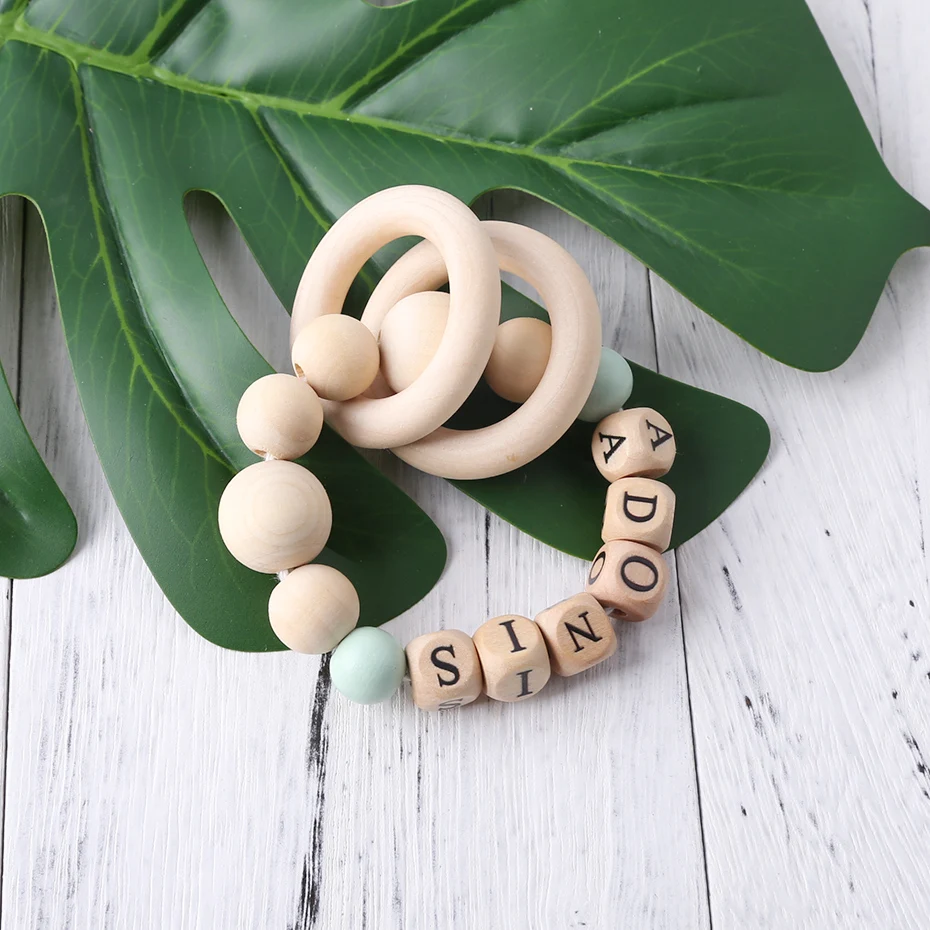 

1PC Customize Baby's Name Baby Bracelet Personalised Gifts Food Grade Wooden Teething Toys Wood Teether Birth Gift Chew Toys
