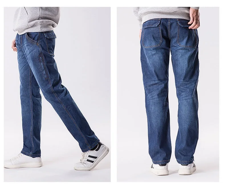 

Autumn and winter anti-theft loose straight jeans male tooling 100% cotton 7XL 6XL plus size male casual trousers