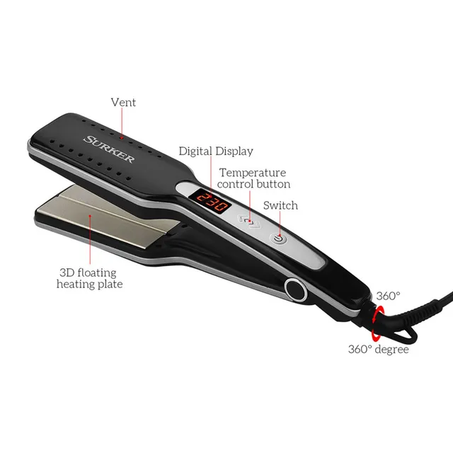 2 in1 Professional Hair Straightener Ultra Wide Hair Iron PTC Fast Heat