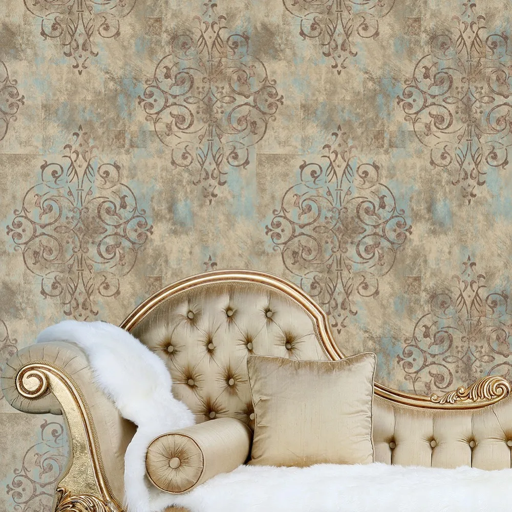 HaokHome Vintage French Damask Wallpaper 0.53m*10m Contact paper Brown/Beige Living Room Bedroom Home Bathroom Decor HaokHome Vintage French Damask Wallpaper 0.53m*10m Contact paper Brown/Beige Living Room Bedroom Home Bathroom Decor