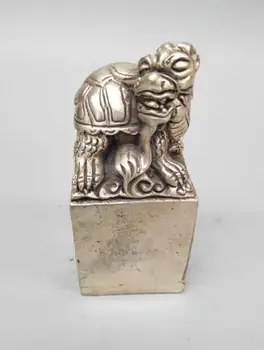 

Chinese collection white copper dragon turtle seal crafts statut