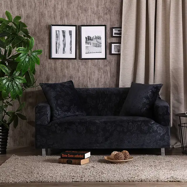 Black embossing stretch sofa cover for living room,100 polyester couch sofa cover home