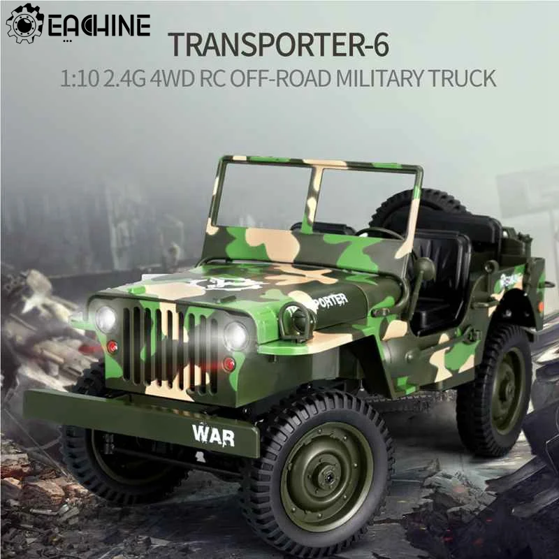 Tanie Eachine EC01 2.4G 1 10 4WD samochód wspinaczkowy rc Jedi Transporter kamuflaż ciężarówka wojskowa RTR model rc pojazd terenowy zabawki