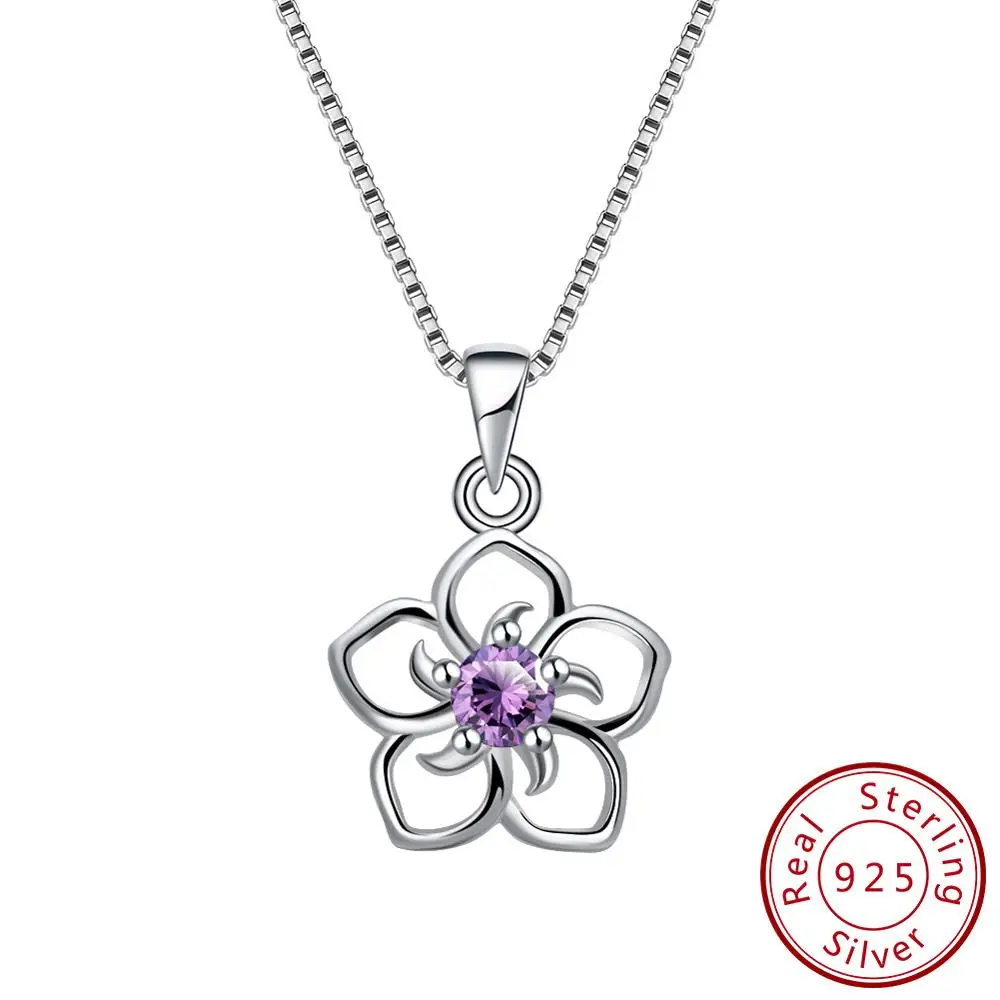 Purple Zircon ORSA JEWELS Настоящее серебро 925 ожерелье для женщин цветочный кулон с прозрачным фиолетовым красным синим AAA CZ свадебное ожерелье s ювелирные изделия OSN97 - Цвет камня: Purple Zircon