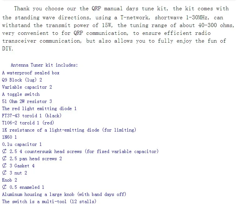1-30 МГц ручная антенна тюнер в комплекте для радиолюбителей, QRP DIY Kit
