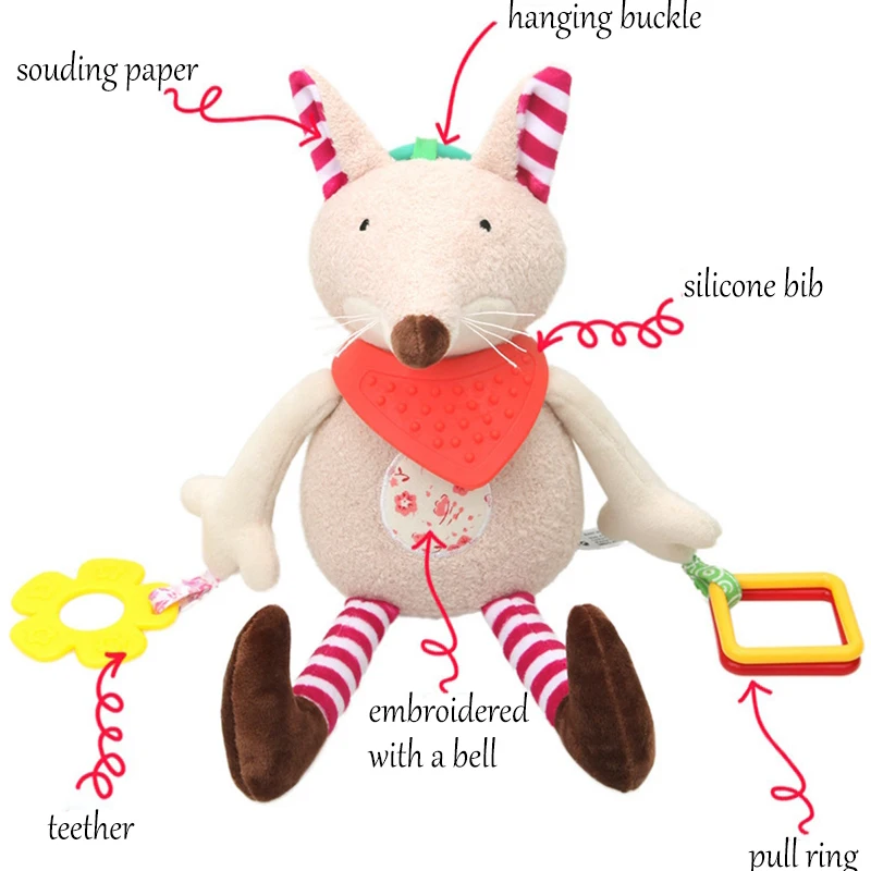 Silicone Teether Bib Appease Baby Toys Cotton Puppy Cartoon Plush