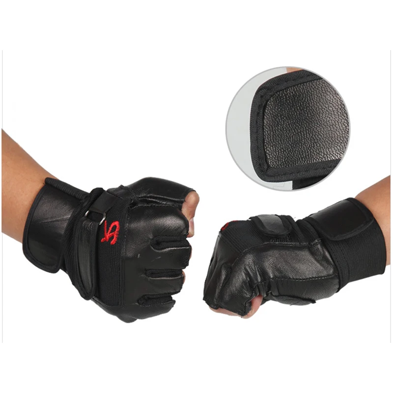 1 пара мужские черные из искусственной кожи Вес тренажерный зал перчатки тренировки запястья Обёрточная бумага спортивной тренировки