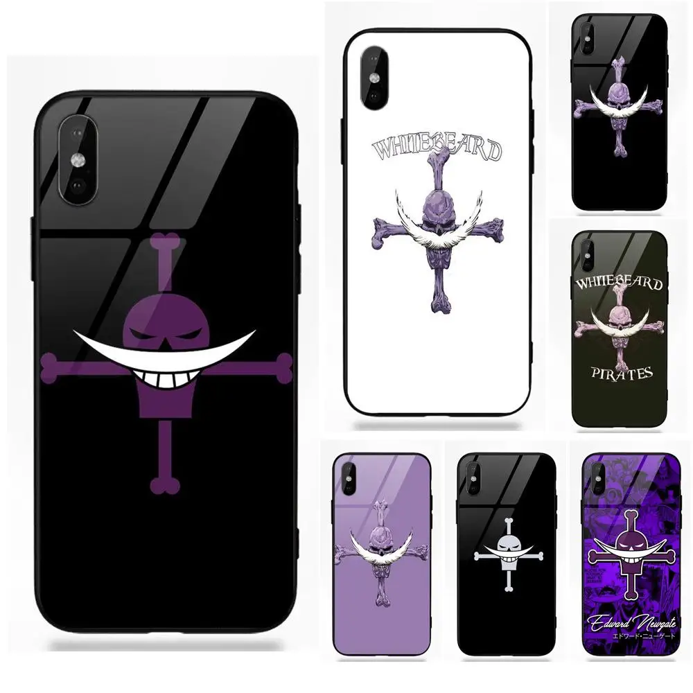 

Silicone TPU Frame Tempered Glass Shell For Apple iPhone X XS Max XR 5 5C 5S SE 6 6S 7 8 Plus One Piece Whitebeard Skull Flagus