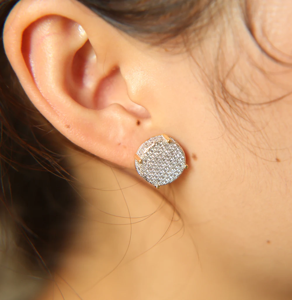 Серьги гвоздики золотистого цвета с фианитом 14 мм|earrings for women|fashion earrings womenearrings women