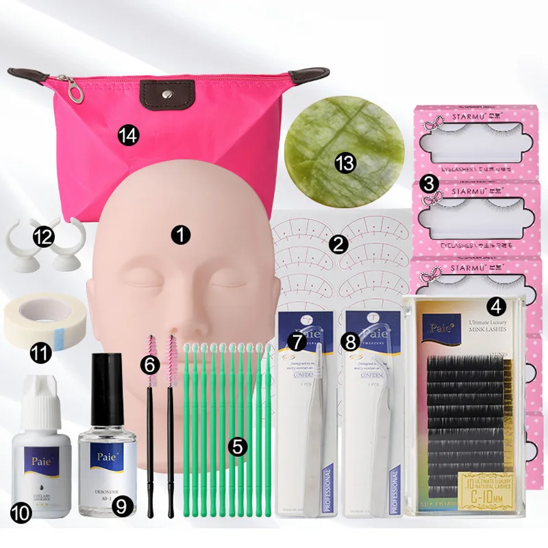 

14pcs Grafting Eyelash Extension Kits Set False Lashes Tool Flat Head Curl Glue With Bag For Makeup Practice Eye Lashes Graft