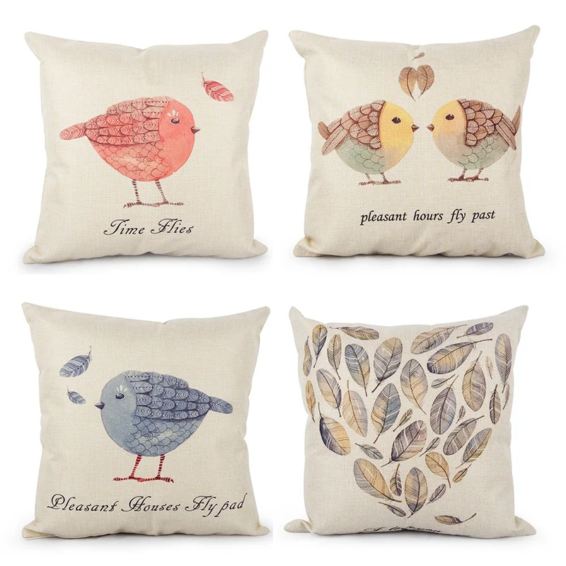 Topfinel Birds and Leaves Cushion Cover Cheap Grey Pillow Covers for