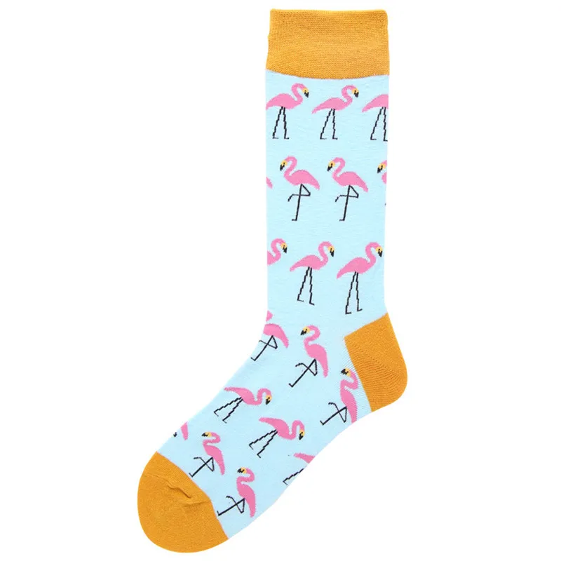 Фирменные качественные мужские носки с надписью «s Happy» из чесаного хлопка, с рисунком фламинго, 7 цветов, забавные носки на осень и зиму, повседневные мужские Компрессионные носки