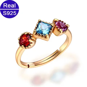 

Guarantee Natural Multi-colored Gemstone Fine Jewelry Blue Topaz 925 Sterling Silver Engagement Rings For Women Adjustable New