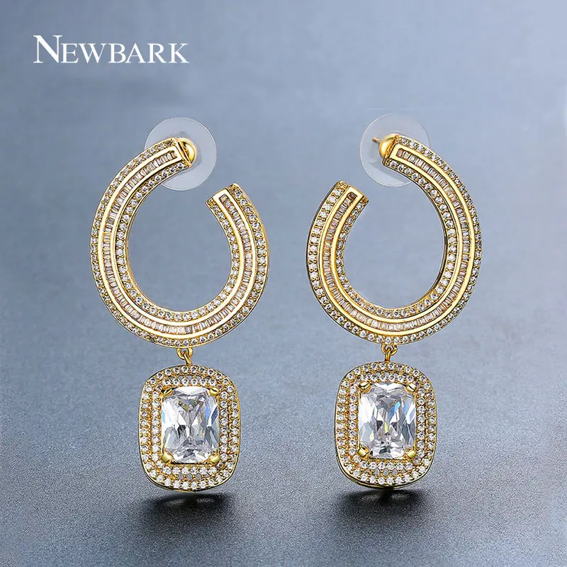 NEWBARK Hot Sale Drop Earrings With Unique Gold Color Design Paved Cubic Zircon European and American Bohemian Dangle Brincos