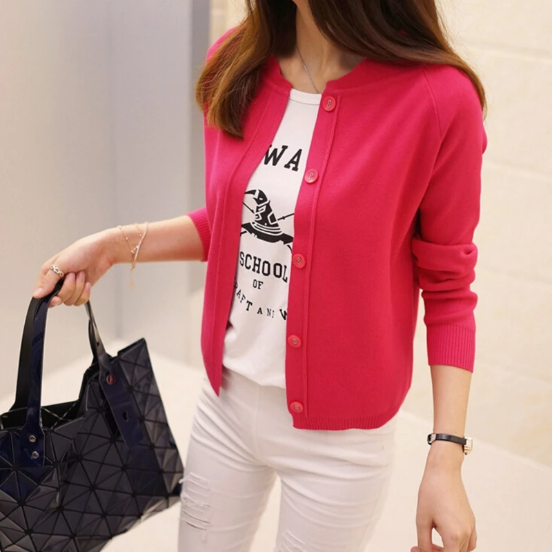 

New Autumn Spring Cardigan Women Sweater Casual Female Long Sleeve Knitted Sweater Short Cardigan Coat