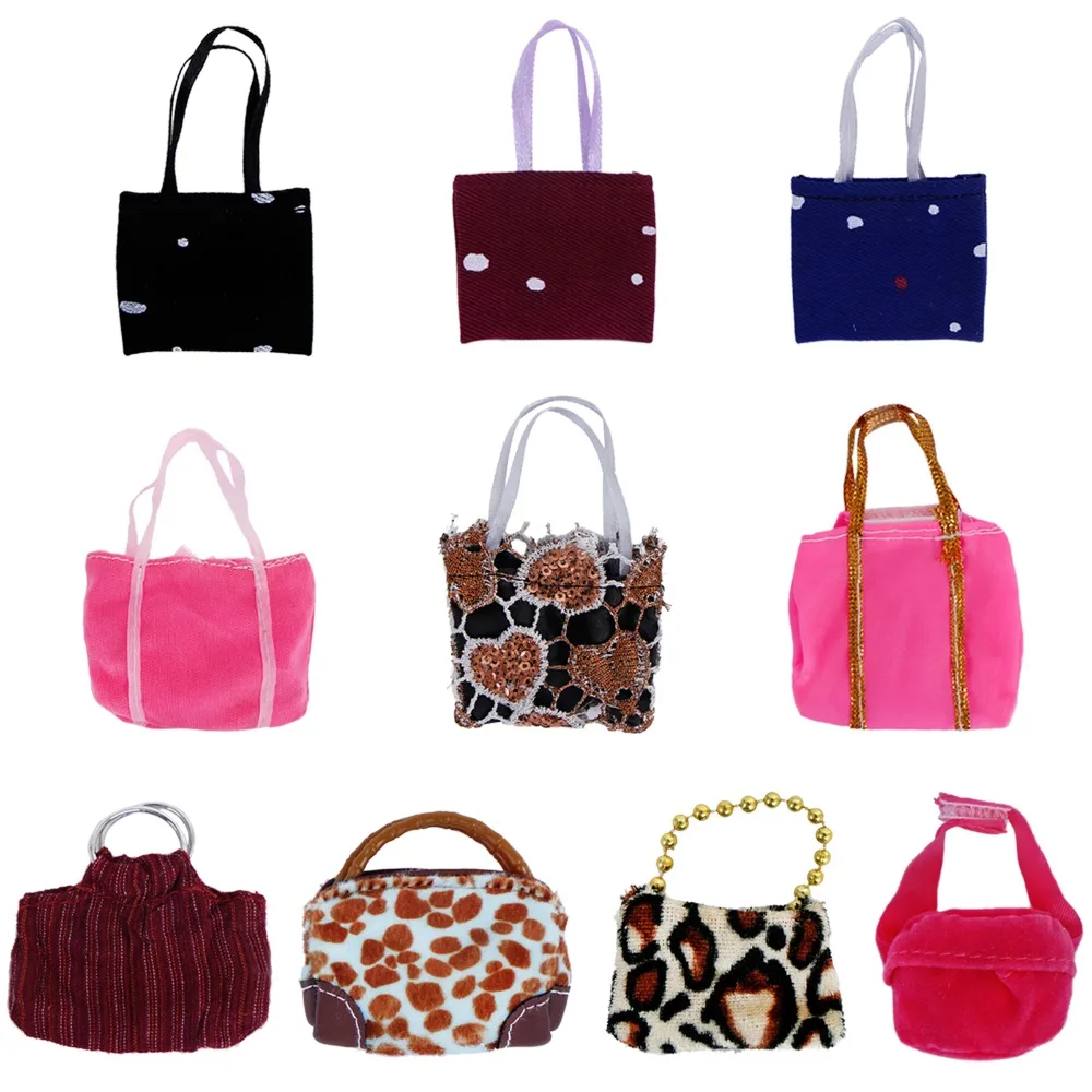 

Randomly Pick 5 Pcs Handbag Mix Style Colorful Bag Fashion Modren Backpack Messenger Bag For Barbie Doll Accessories Best