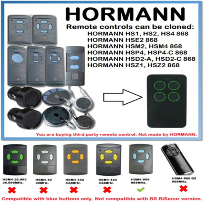 4 канала Hormann HSM4 868 МГц пульт дистанционного управления совместим с HSM2 клон