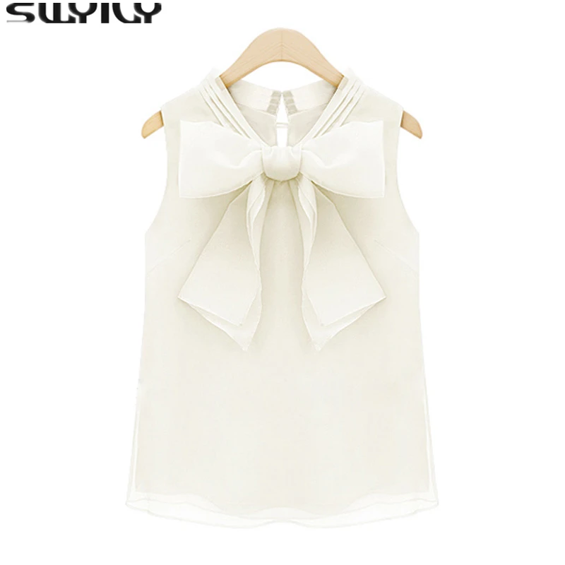Fashion Bow Chiffon Blouse 2016 Summer New Casual Shirt Tops For Women Cute Blusa