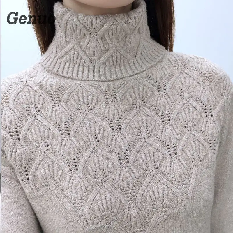 Genuo Sweaters And Pullovers For Women 2018 Autumn Winter Solid Turtleneck Knitwear Female Casual Elastic Loose Coat Femme