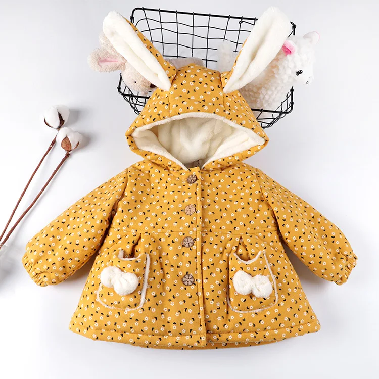 

2023 Girls Winter Thickening Cotton Padded Jacket Children's Printing Hooded Coat Kids Cute Cartoon Rabbit Wadded Outerwear X226