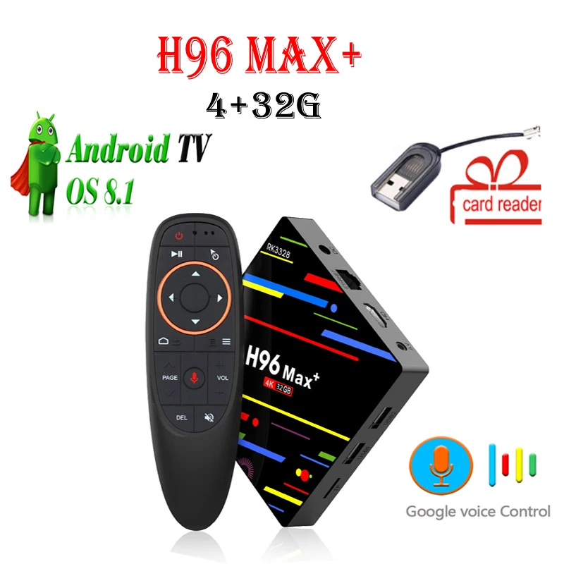

H96 MAX+VOICE Android 8.1 TV Box 4GB RAM 32GB ROM Set Top Box RK3328 2.4G/5G Wifi