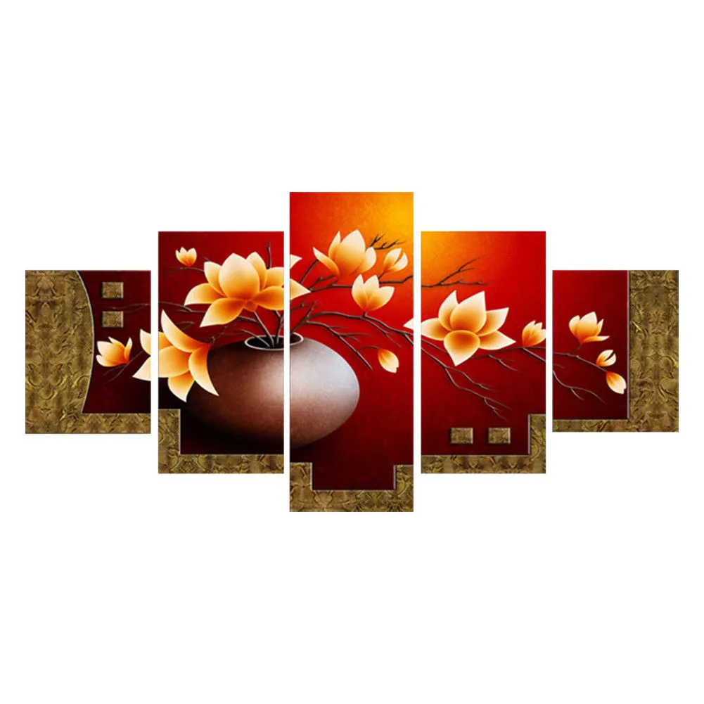 

ISHOWTIENDA 5 Piece Picture Flower Vase Canvas Art Print Oil Painting Living Room Paintings