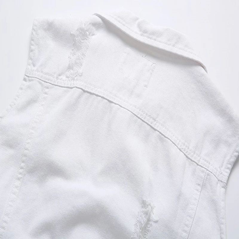 MKASS, Винтажный дизайн, мужской джинсовый жилет, белый цвет, приталенная куртка без рукавов, мужские джинсы с дырками, брендовый жилет размера плюс 5XL