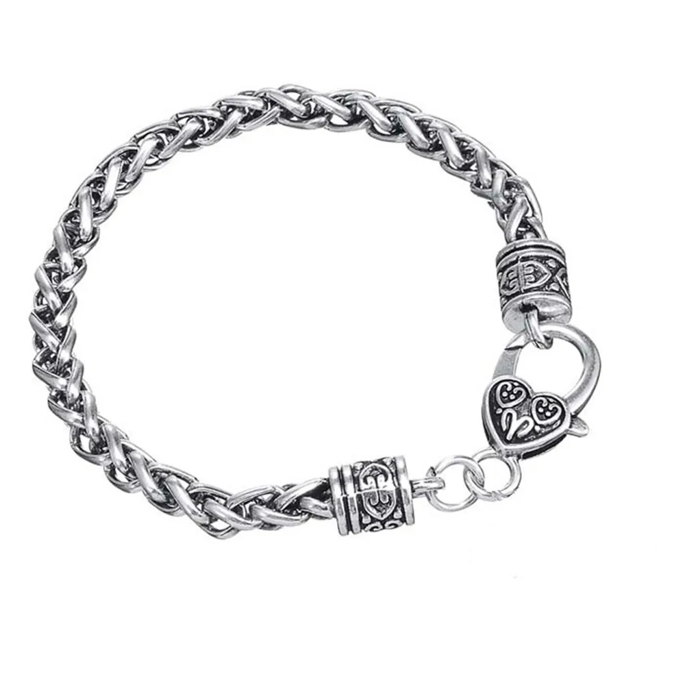 Skyrim-Bracelet de blé en argent antique pour hommes et femmes, longueur 20cm, document corrigé en forme de cœur, fermoir à griffe, optique, bijoux, bricolage