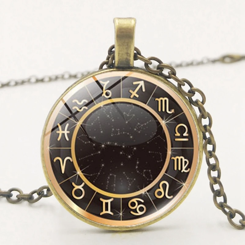 

Hot! New 12 Constellation 3 Color Necklace Constellation Compass Silver Pendant Necklace Brother Friend's Gift Jewelry