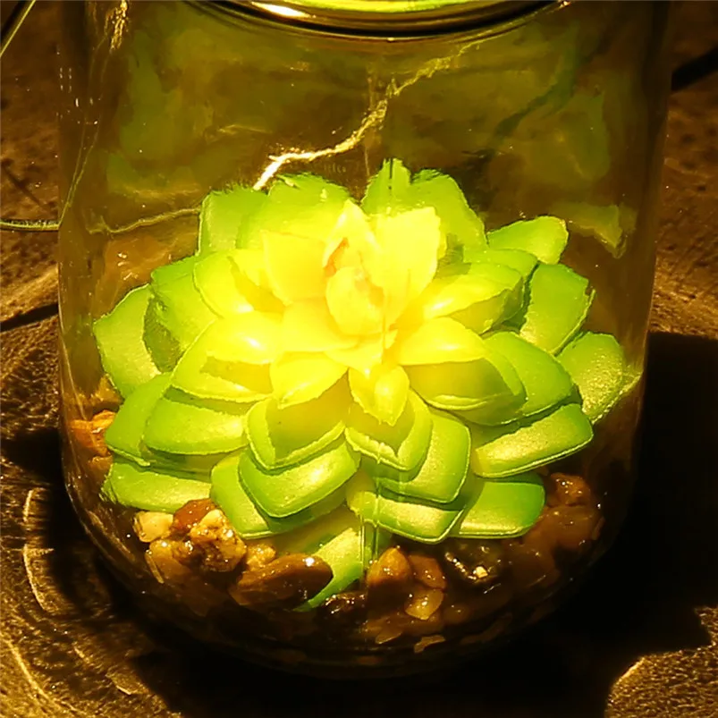 Artificial Succulents Solar Light Mason Jar Lights Bottle Nightlight Patio Outdoor Night Lamp Luces Led Decoracion 40JUL0106