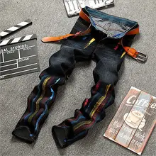 Fashion Style Men Moto Biker Jeans Straight Slim Fit Denim Pants Distressed Men’s Jeans