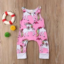 focusnorm лето для новорожденных для маленьких девочек хлопок Единорог Цветочный комбинезон без рукавов Одежда