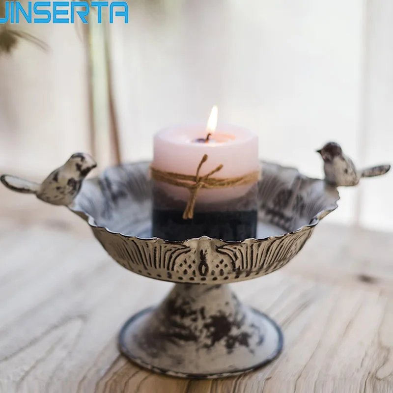 

JINSERTA Metal Storage Tray Retro High Stand Desktop Sundries Organizer Creative Garden Decoration Fower Pot Candlestick Decor