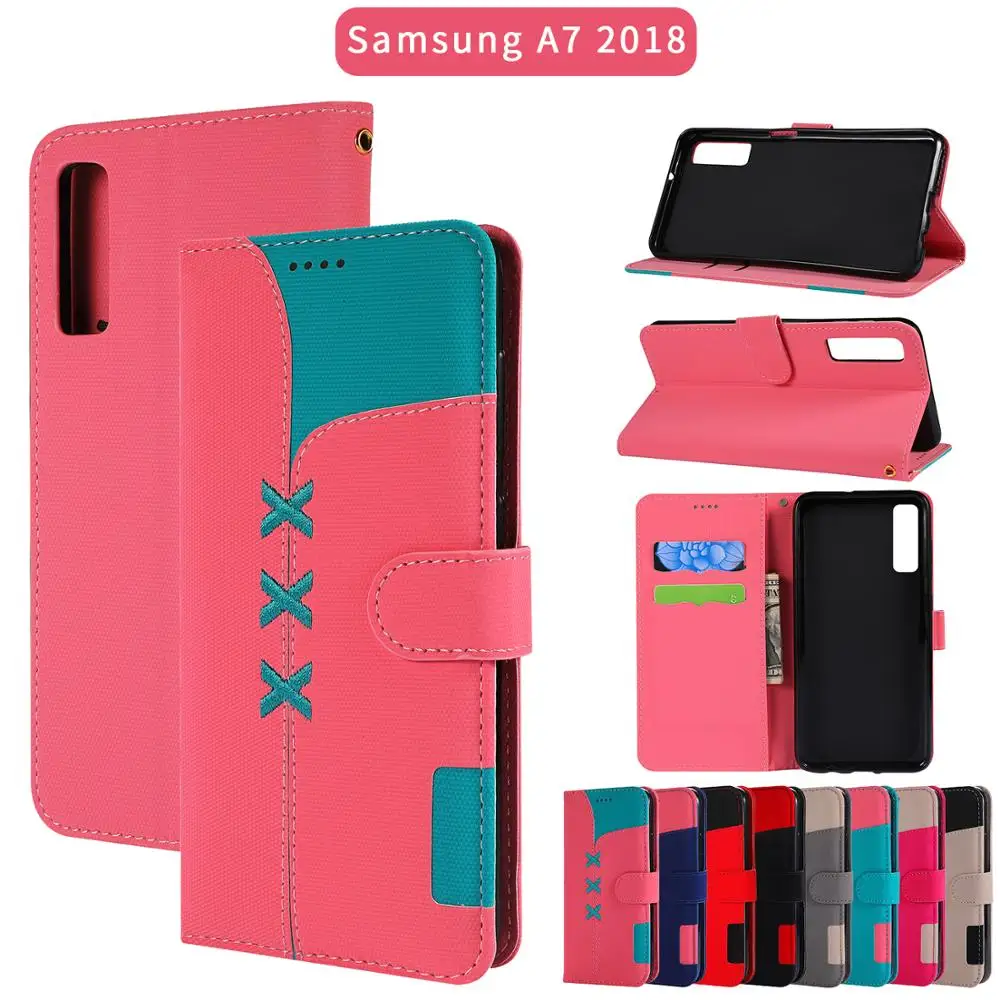 

For Samsung Galaxy A5 A3 A7 A6 A8 A9 A70 A50 A30 Embroidered Case Card Wallet Leather Cases Flip Stand Cover Mobile Phone Bag