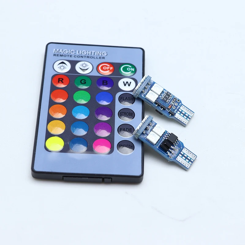 Светодиодные Автомобильные лампы T10 W5W RGB с пультом дистанционного управления для