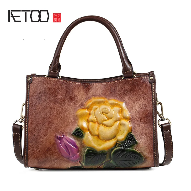 

AETOO Leather hand-held vintage women's bag, casual hand-ruby leather bag, head leather one-shoulder diagonal cross bag