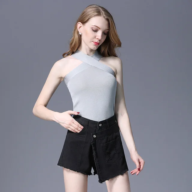 Women's summer button, white, washed high-waist denim skirt, broken edge, edging, A-line cotton culottes Women's summer button, white, washed high-waist denim skirt, broken edge, edging, A-line cotton culottes