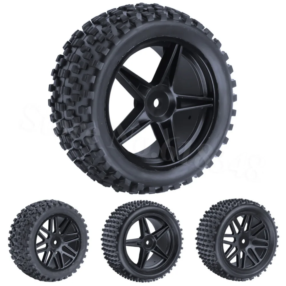 RC Double style Tires /& Spoke Black Wheel F//R 4P For HSP 1//10 Off-Road Buggy
