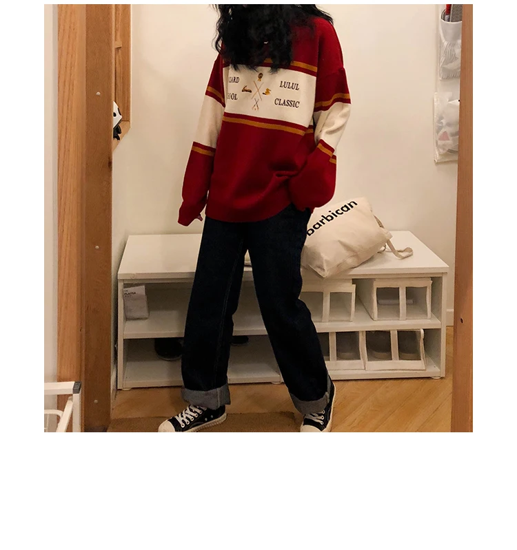 Woherb женский корейский Harajuku полосатый свитер женский пуловер Kawaii Ulzzang вышивка джемпер одежда для женщин 22873