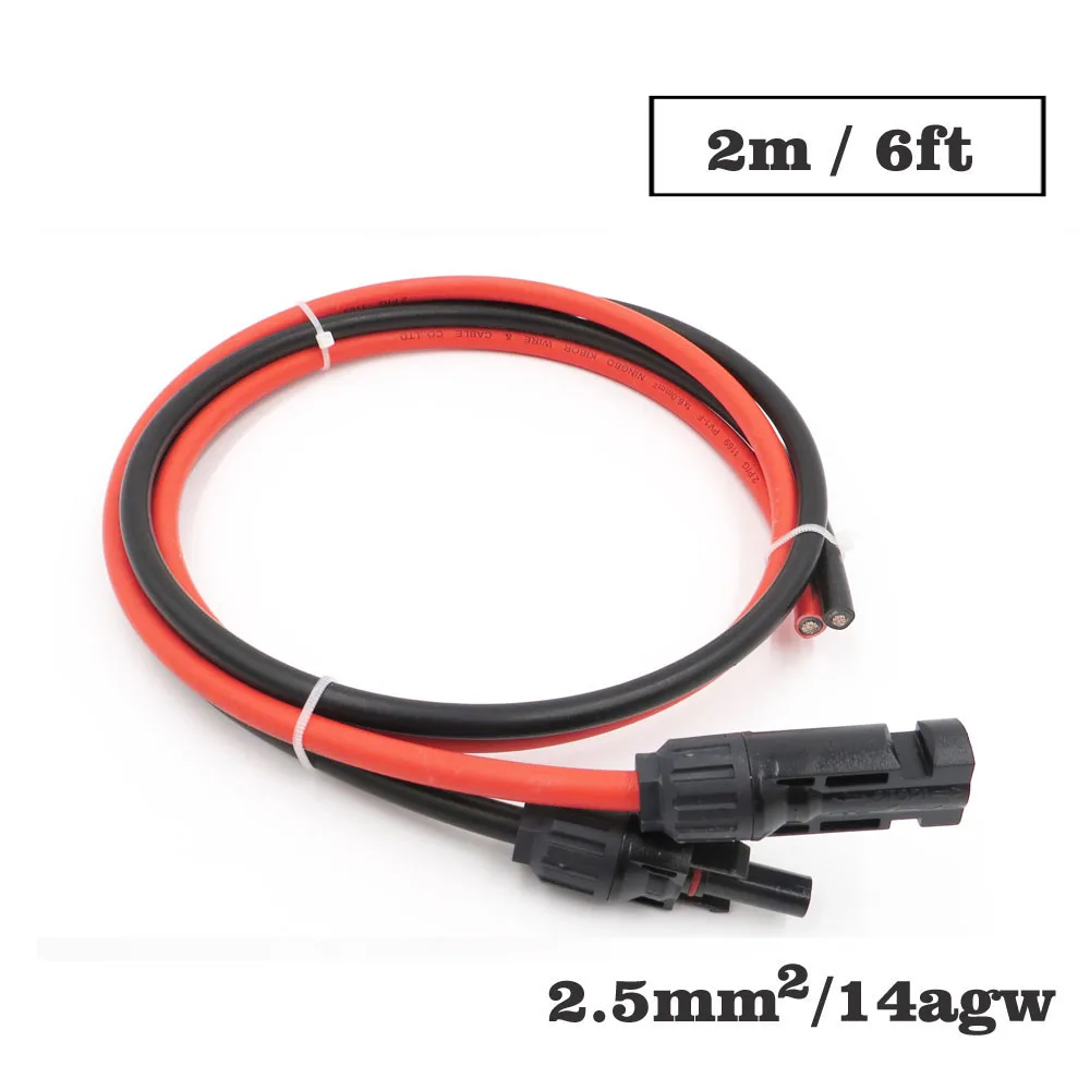 

1pair X 2.5mm2 14AWG 6FT 2m MC4 Connector Extension Connect branch black parallel Series 2 meter extend cable