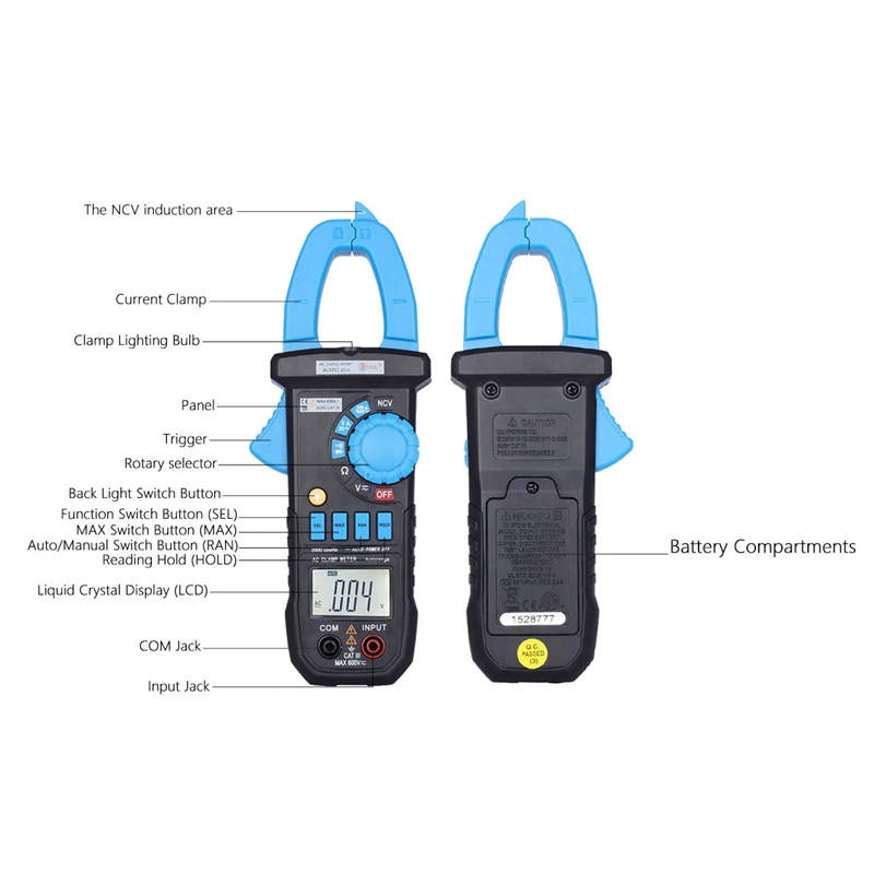 ACM01 Plus 2000 отсчетов 600A Автоматический диапазон цифровой клещи бесконтактный Тестер переменного тока мультиметр с зажимом освещение