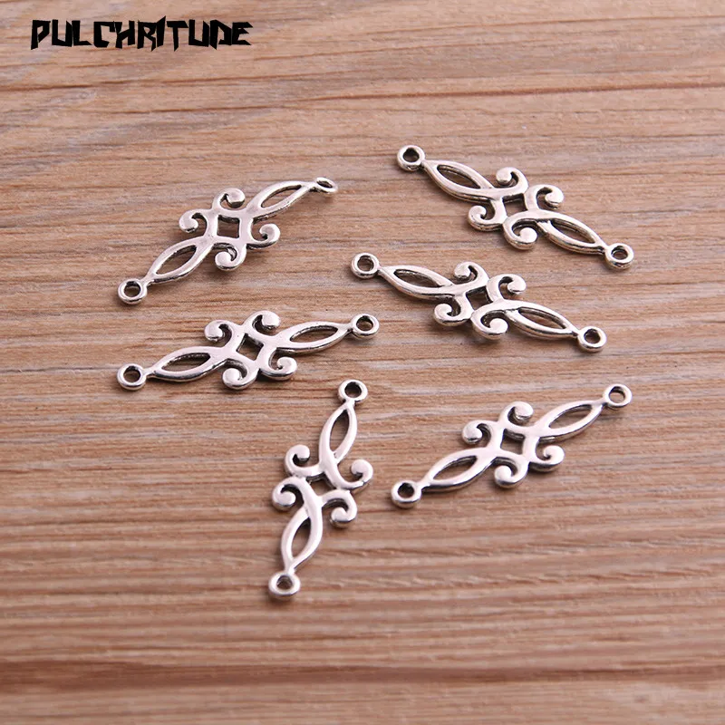 

PULCHRITUDE 30pcs 9*29mm New Antique Silver Flower Connectors Charms Pendants For DIY Jewelry Handmade Making Accessorie P6671