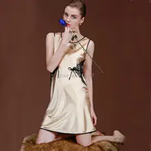 SSH016 Summer Style Sexy Silk Nightgown Sleepskirt Women Sleeveless Sleepwear Lounge Casual Satin Nightwear Female Lace