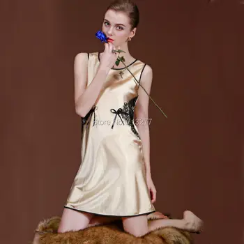 

SSH016 Summer Style Sexy Silk Nightgown Sleepskirt Women Sleeveless Sleepwear Lounge Casual Satin Nightwear Female Lace Pijama