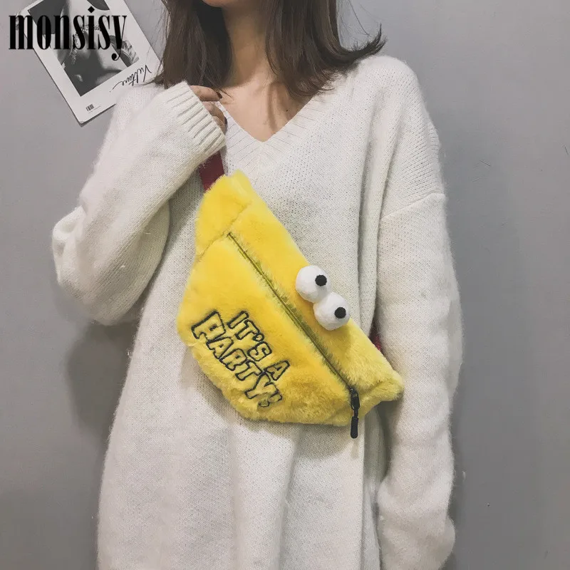 Monsisy/2019 Женская поясная сумка плюшевые сумки Фанни милые женские дорожные для