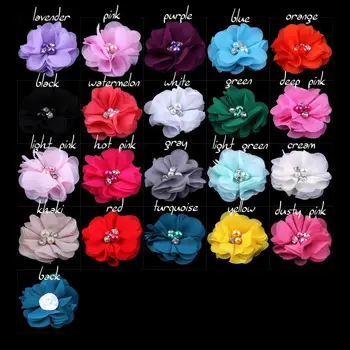 

(100pcs/lot) 2" DIY Mini Chiffon Flowers with Pearl Rhinestone for Girls Accessories Baby Hair Flowers