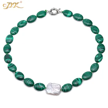 

JYX Fashion 13*17.5mm Green Malachite necklace with baroque pearl Necklaces Elegant Nature Gemstone Jewelry For Mother gift 18"