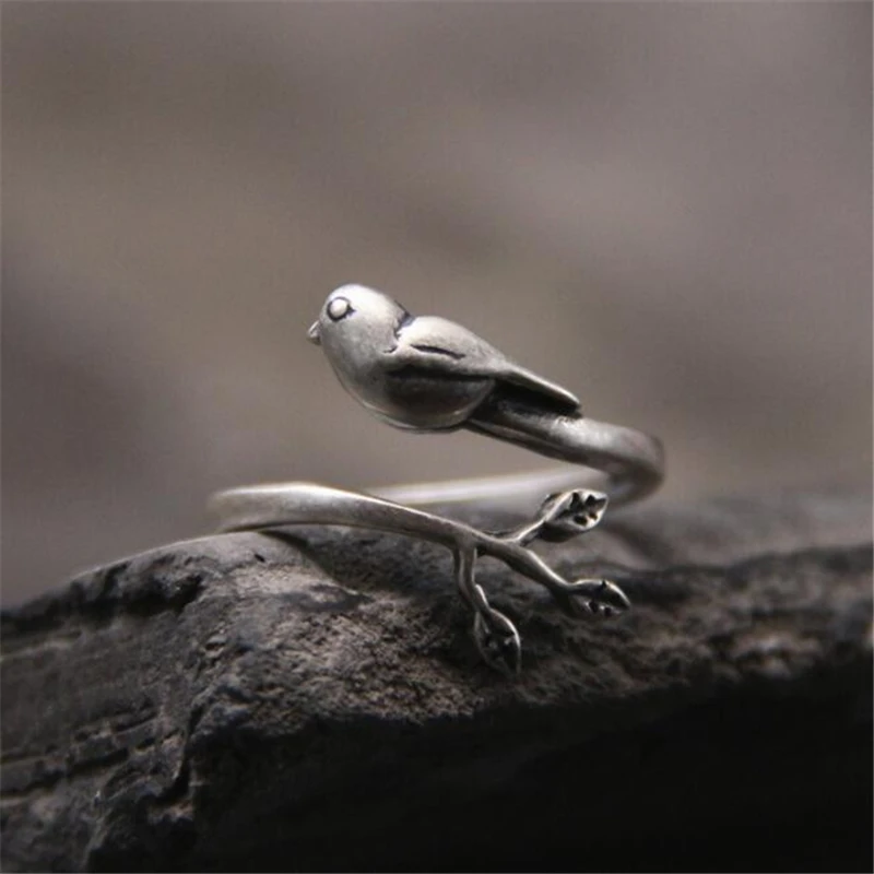 

1PCS Unique Fashion Women's Jewelry Cute Bird Branch 925 Sterling Silver Ring Lovely Girls New Design Rings Accessories